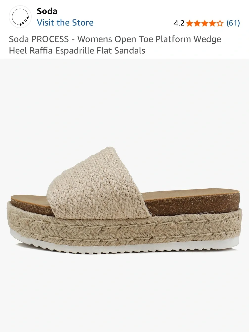 Soda Women’s Open Toe Platform Wedge Heel Raffia Espadrille Sandal